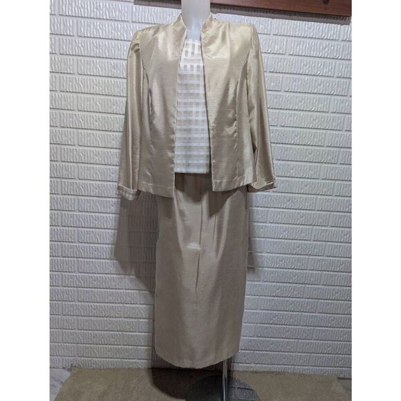 Perception Women's Beige With Checked Pattern Tank 3-Piece Dressy Suit Set Size - Picture 2 of 7